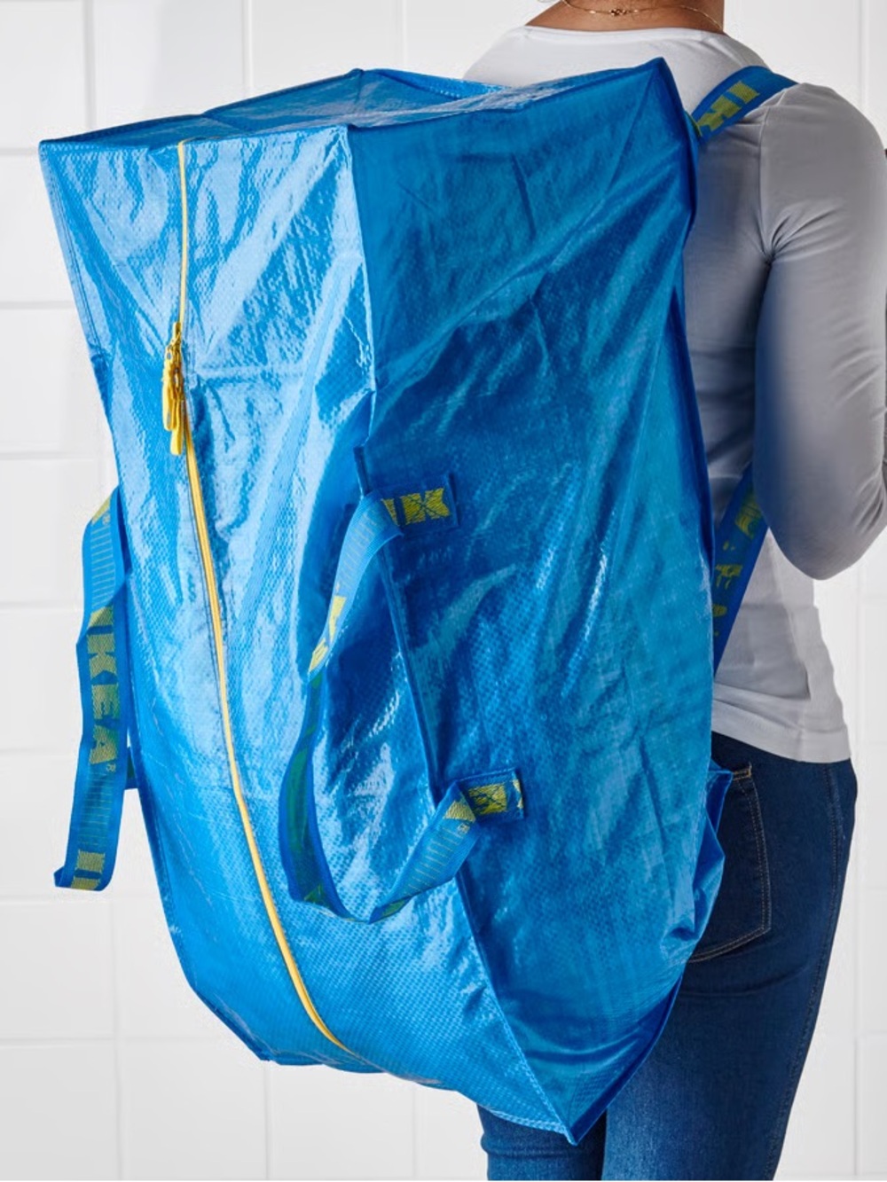 IKEA Bright Blue Travel Backpack with Yellow Zipper